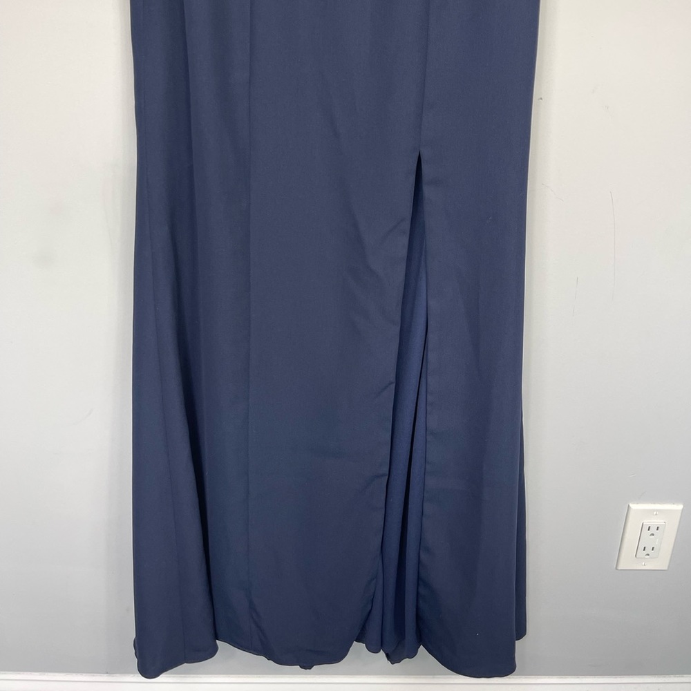 AFTER SIX STRAPLESS CREPE TRUMPET GOWN WITH FRONT SLIT IN MIDNIGHT NAVY 6775 10 - Picture 8 of 16